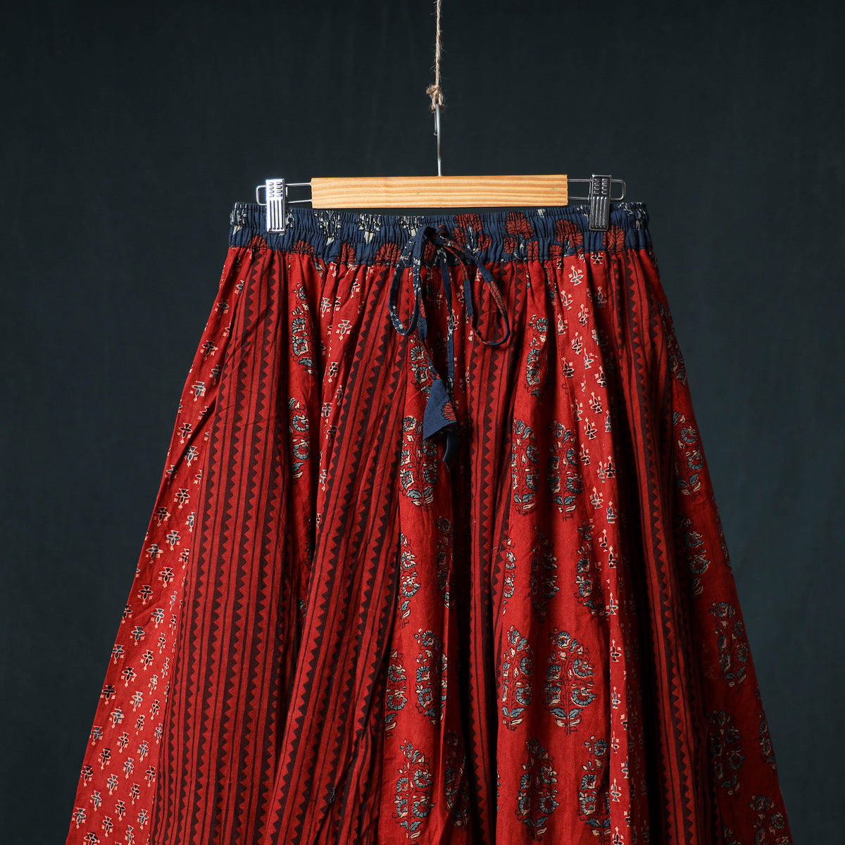 Ajrakh Hand Block Print 24 Kali Patchwork Cotton Long Skirt 102