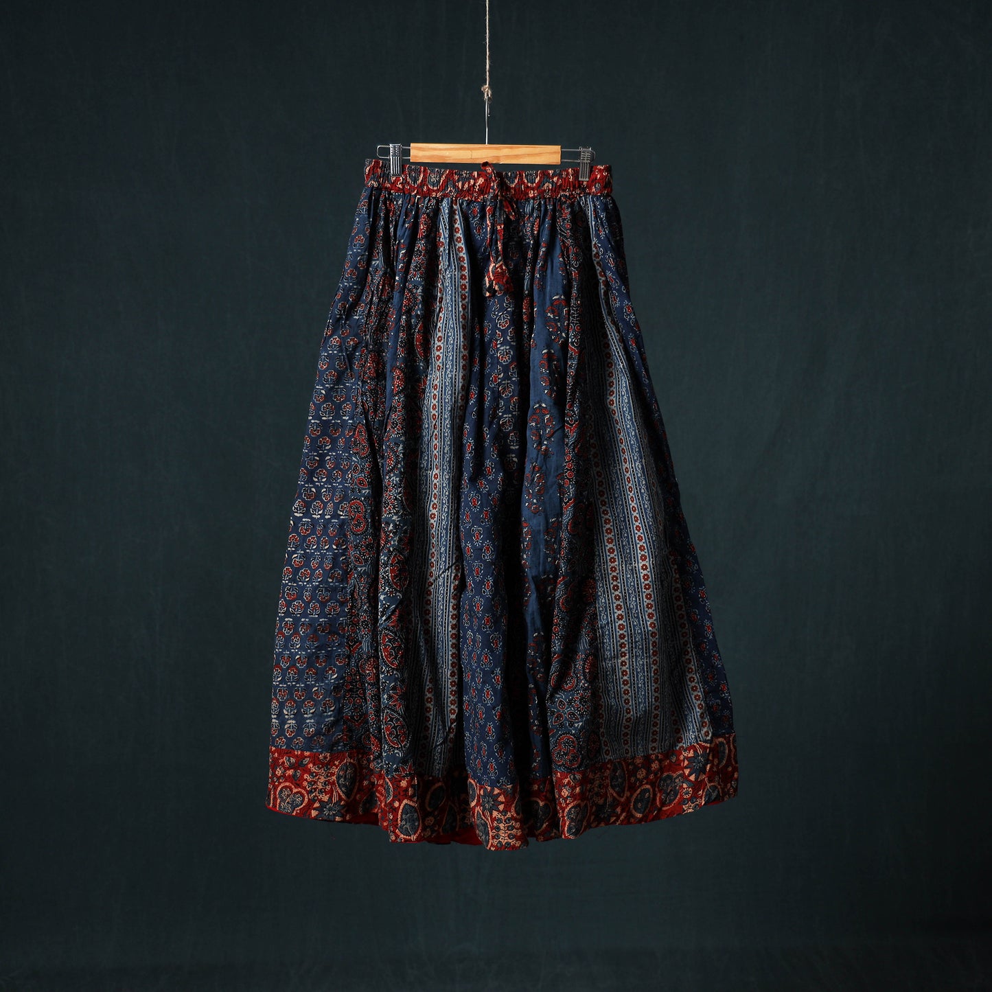 Ajrakh Hand Block Print 24 Kali Patchwork Cotton Long Skirt 103