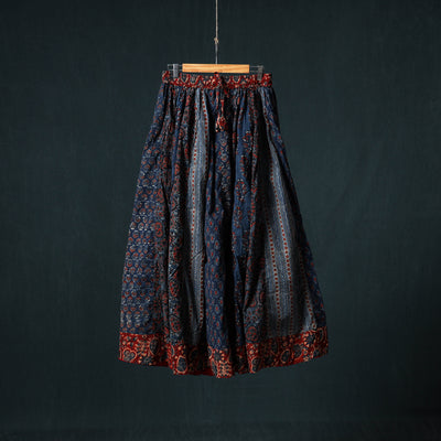 Ajrakh Hand Block Print 24 Kali Patchwork Cotton Long Skirt 103