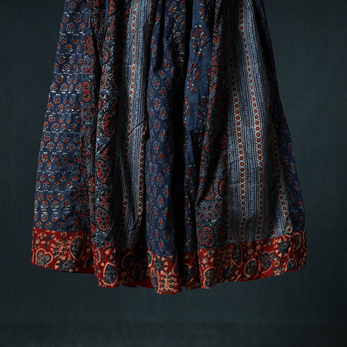 Ajrakh Hand Block Print 24 Kali Patchwork Cotton Long Skirt 103