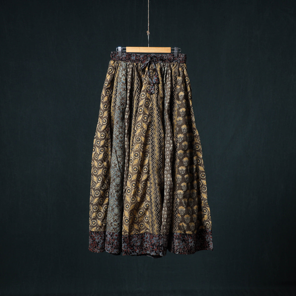 Ajrakh Hand Block Print 24 Kali Patchwork Cotton Long Skirt 104