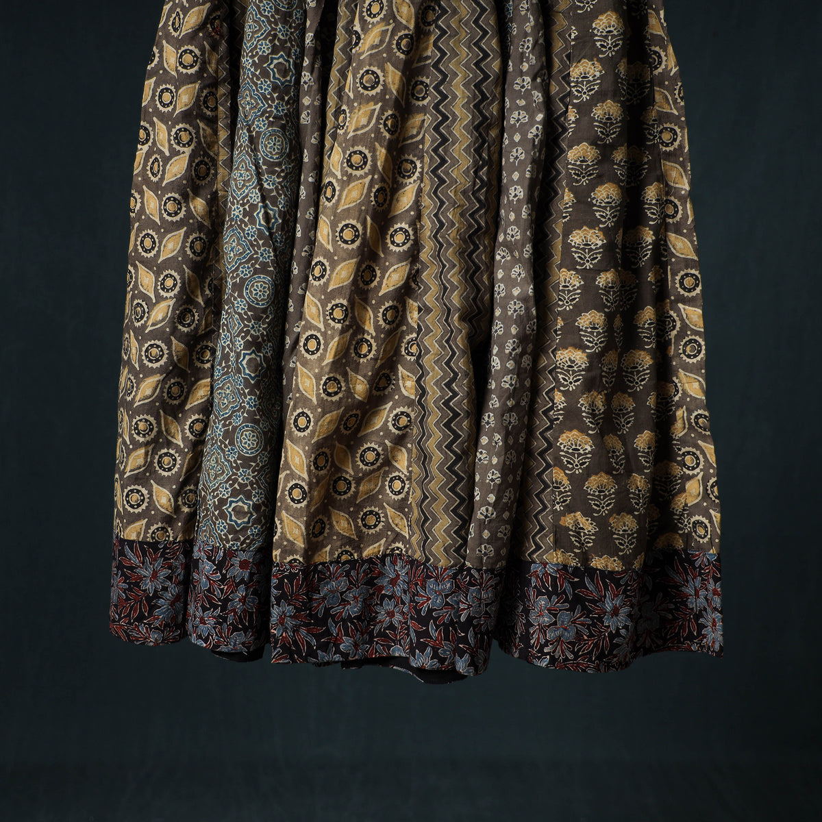 Ajrakh Hand Block Print 24 Kali Patchwork Cotton Long Skirt 104