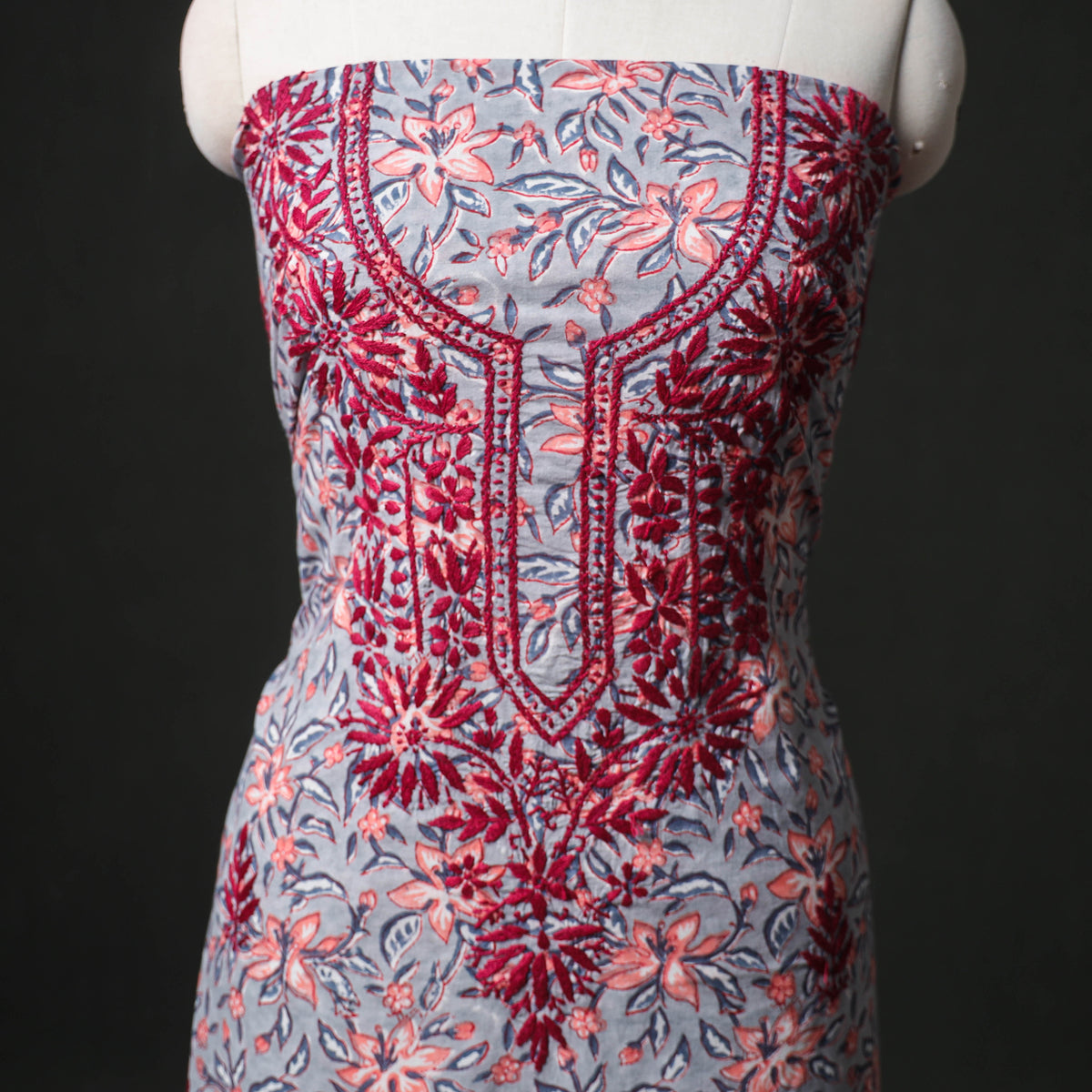 Lucknowi Chikankari Hand Embroidered Cotton Unstitched Kurta Material (2.5M) 31