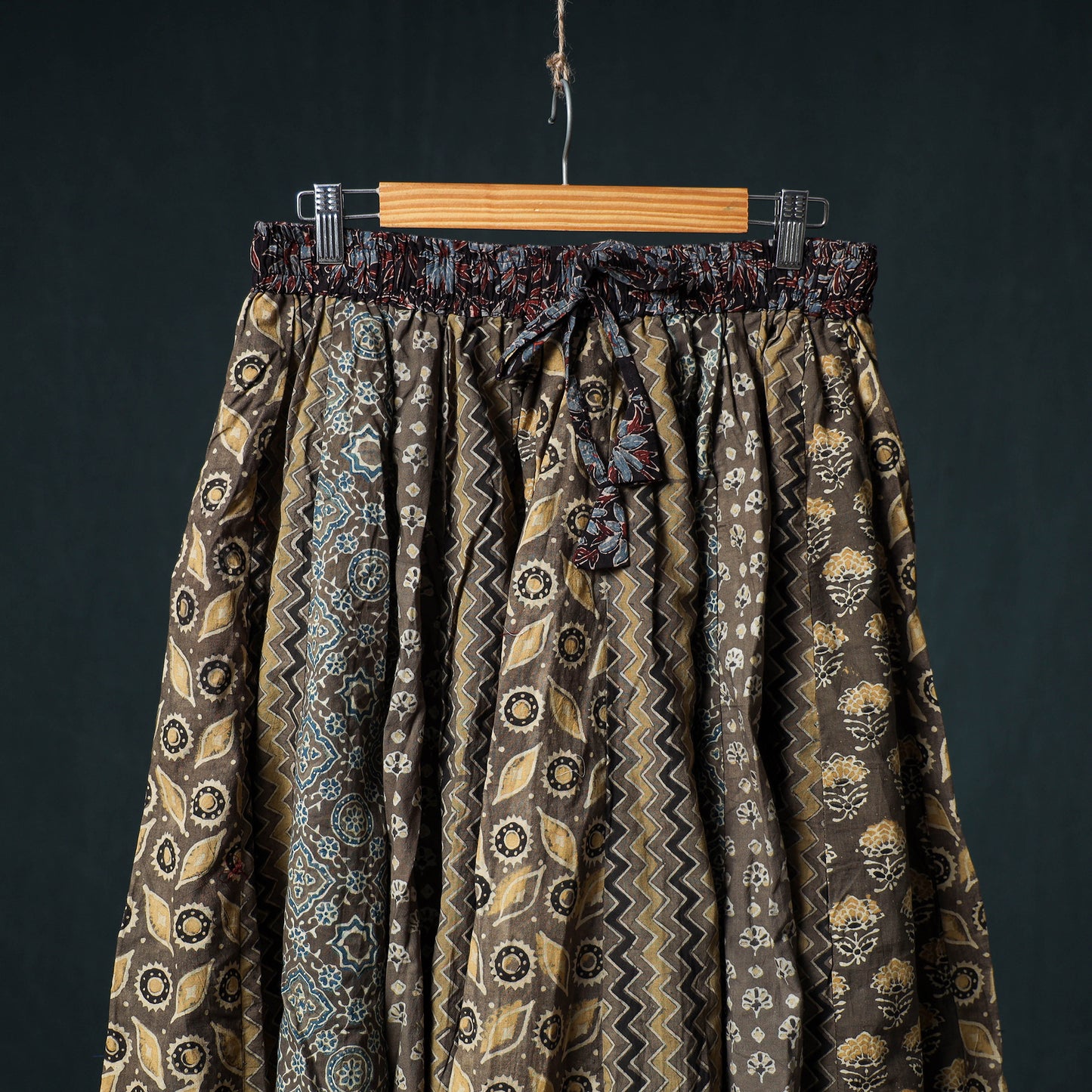 Ajrakh Hand Block Print 24 Kali Patchwork Cotton Long Skirt 104