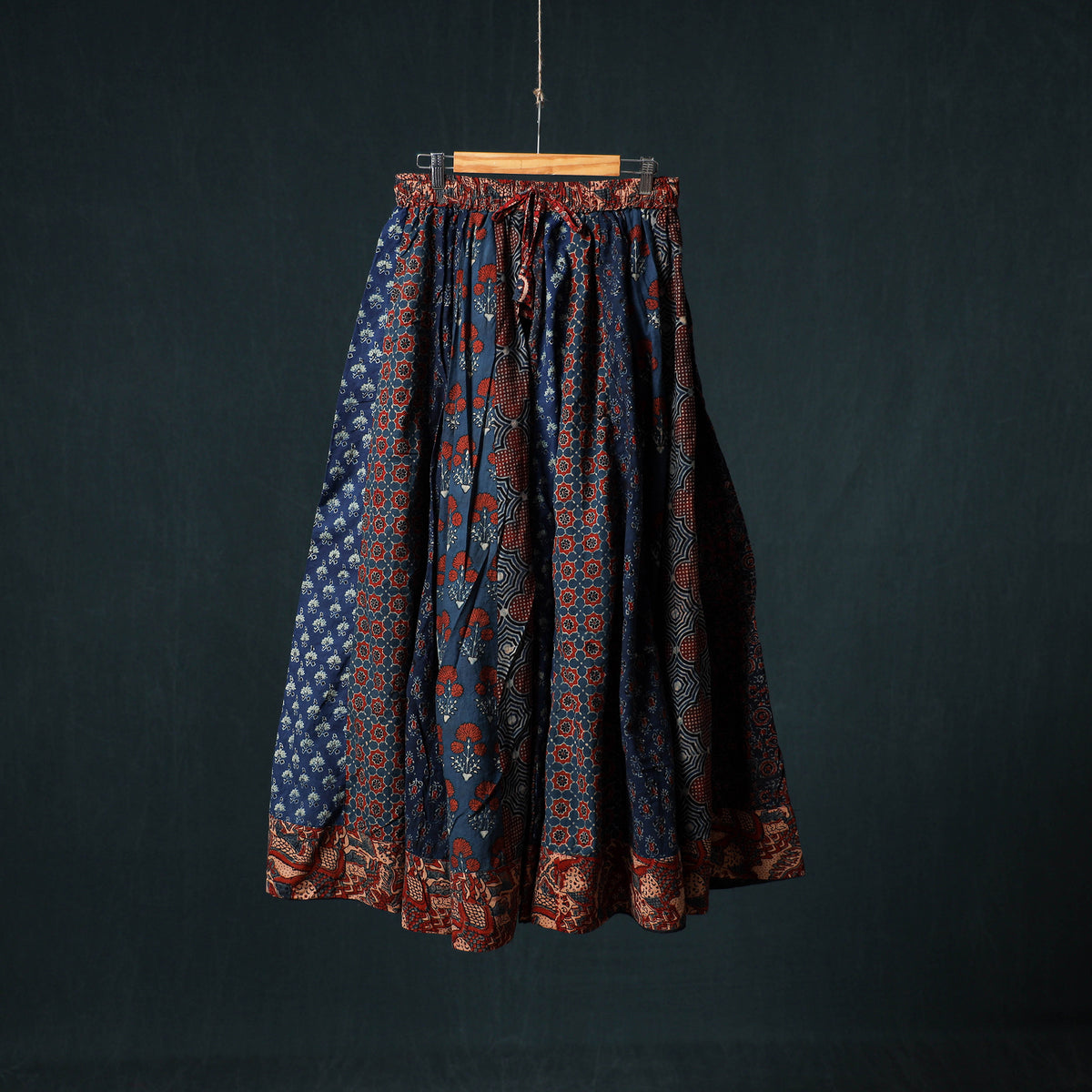 Ajrakh Hand Block Print 24 Kali Patchwork Cotton Long Skirt 105