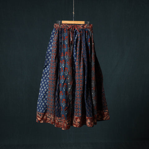 Ajrakh Hand Block Print 24 Kali Patchwork Cotton Long Skirt 105