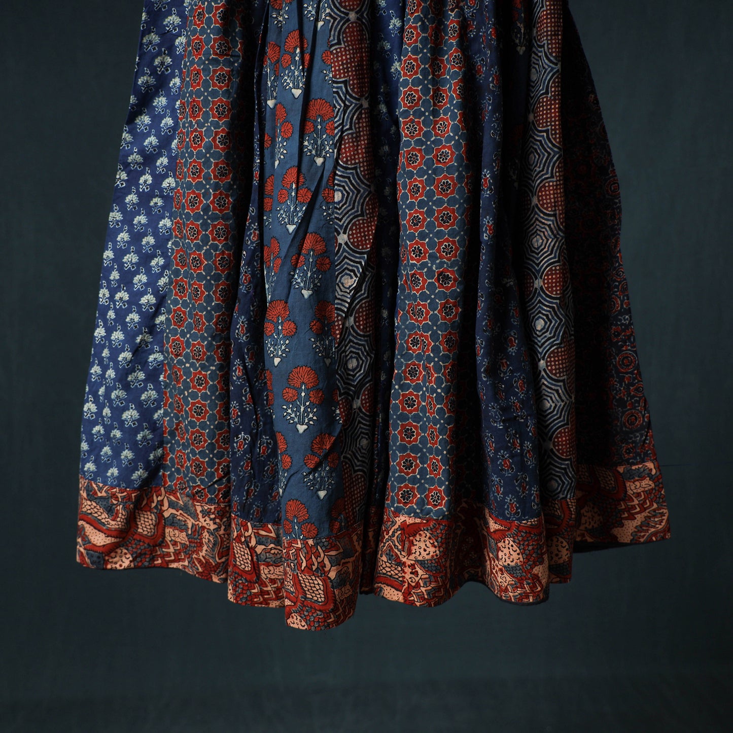 Ajrakh Hand Block Print 24 Kali Patchwork Cotton Long Skirt 105