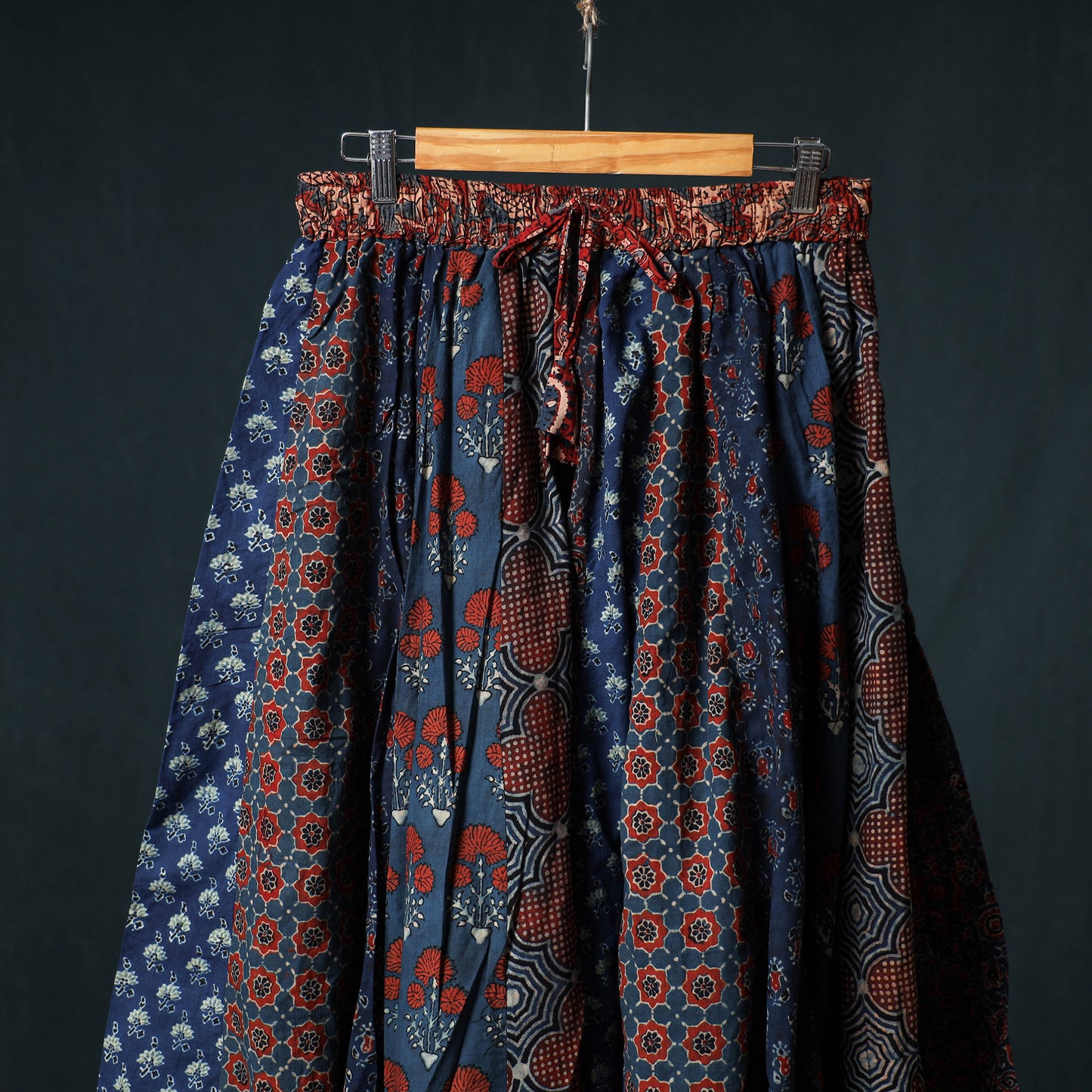 Ajrakh Hand Block Print 24 Kali Patchwork Cotton Long Skirt 105