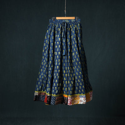 Ajrakh Hand Block Print 24 Kali Patchwork Cotton Long Skirt 106