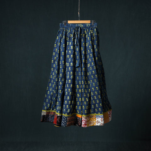Ajrakh Hand Block Print 24 Kali Patchwork Cotton Long Skirt 106