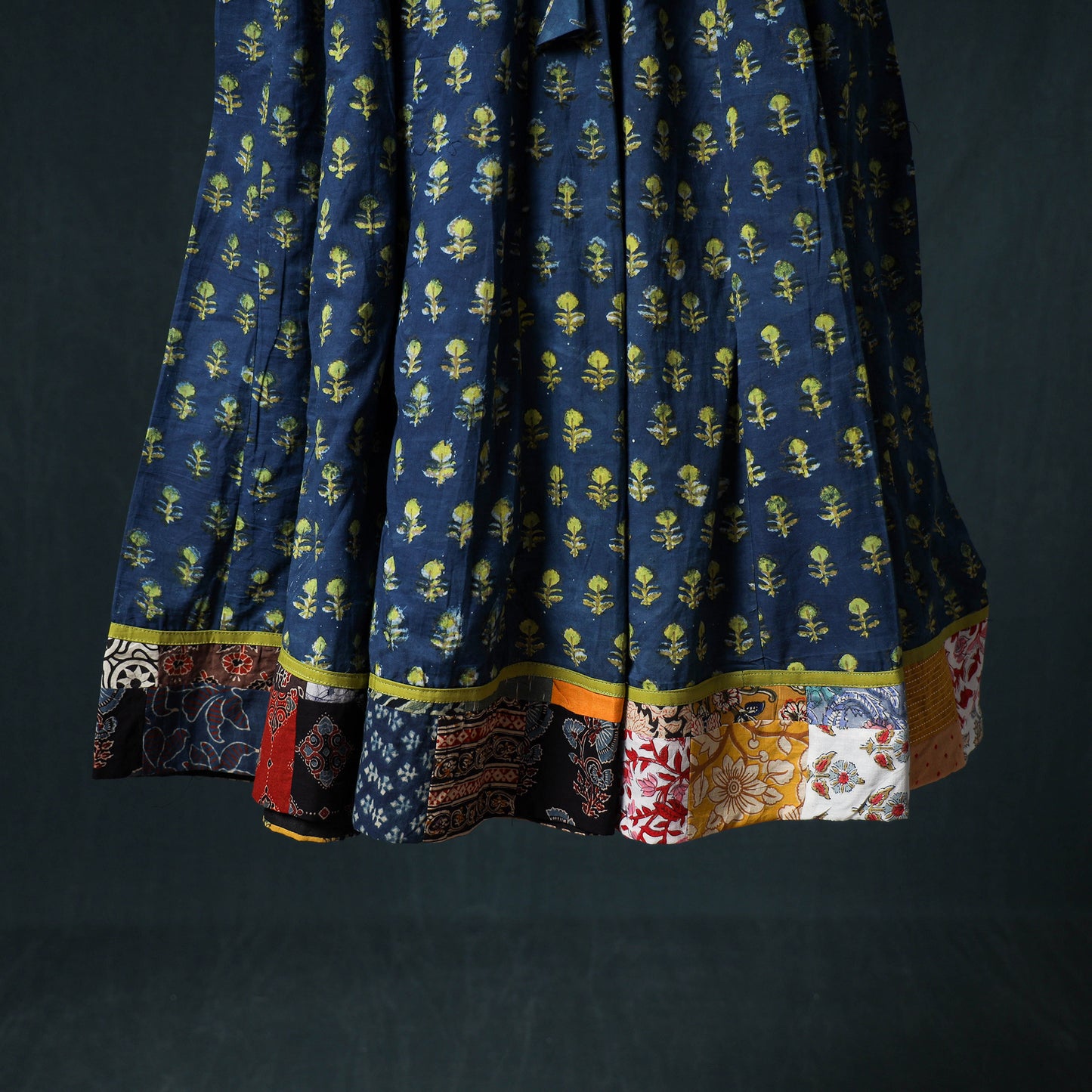 Ajrakh Hand Block Print 24 Kali Patchwork Cotton Long Skirt 106