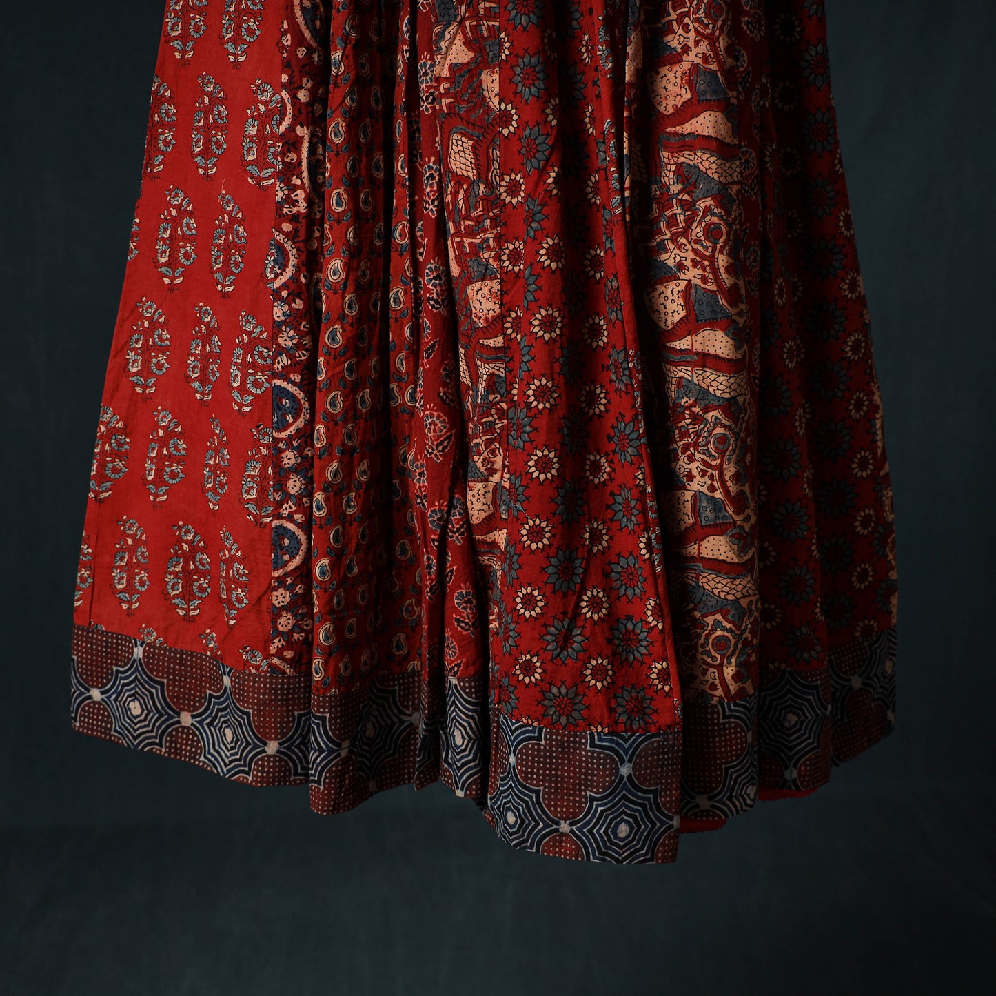 Ajrakh Hand Block Print 24 Kali Patchwork Cotton Long Skirt 107