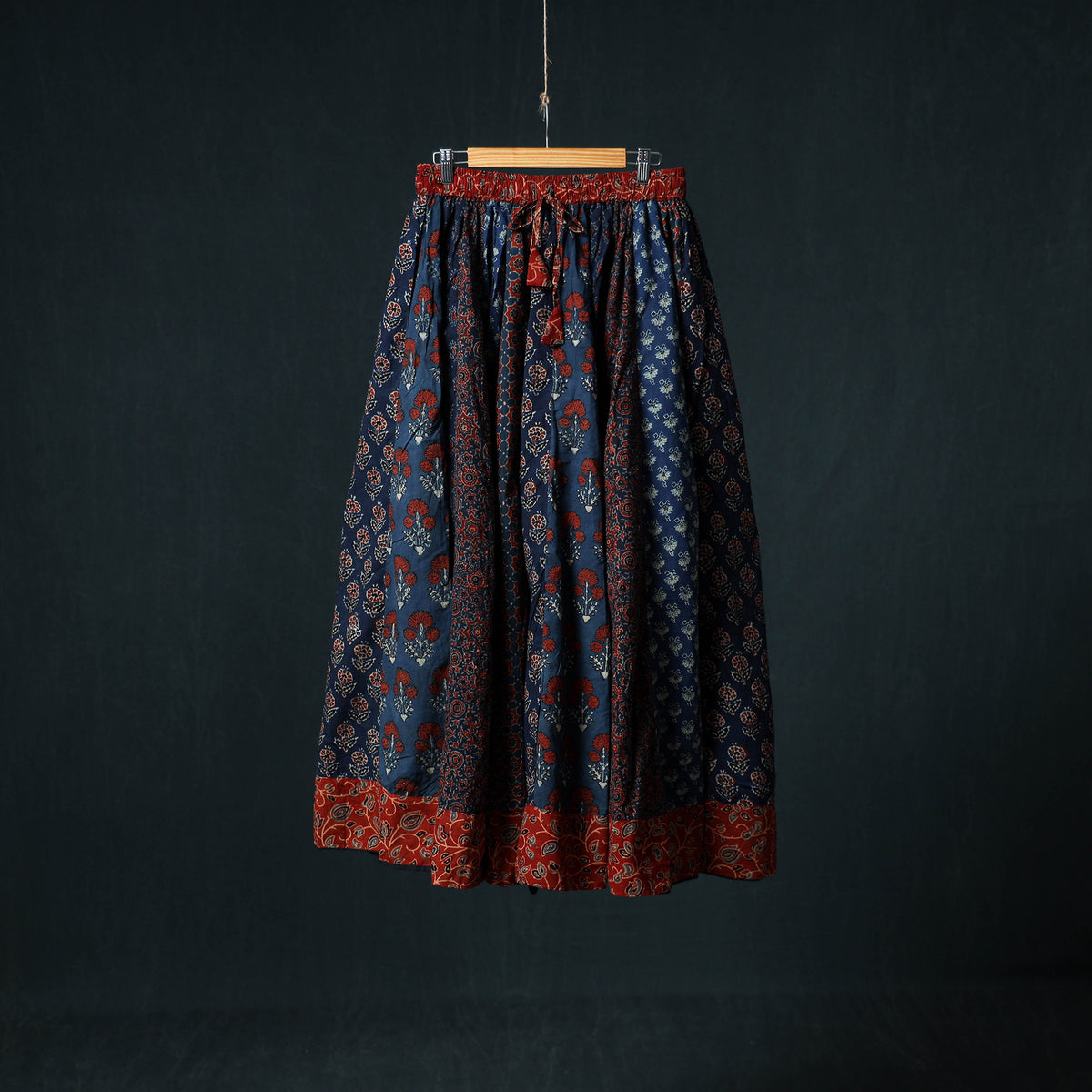 Ajrakh Hand Block Print 24 Kali Patchwork Cotton Long Skirt 108