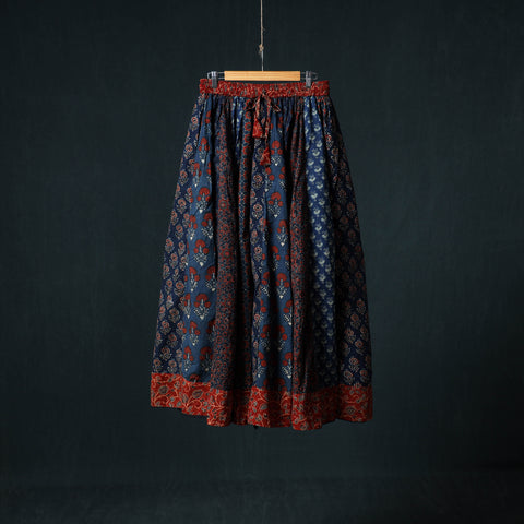 Ajrakh Hand Block Print 24 Kali Patchwork Cotton Long Skirt 108