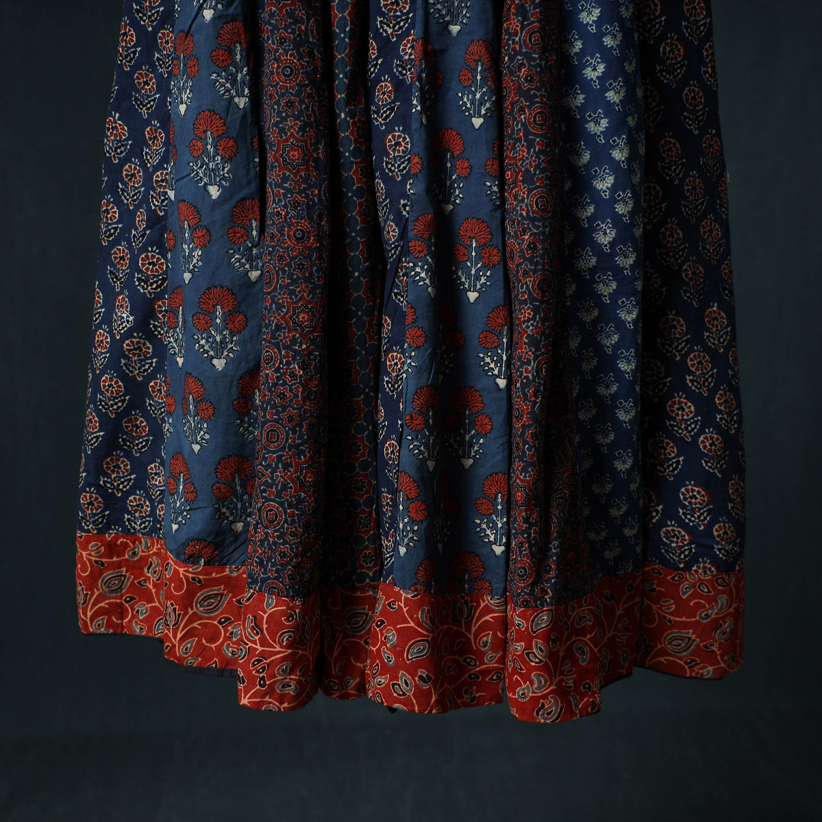 Ajrakh Hand Block Print 24 Kali Patchwork Cotton Long Skirt 108