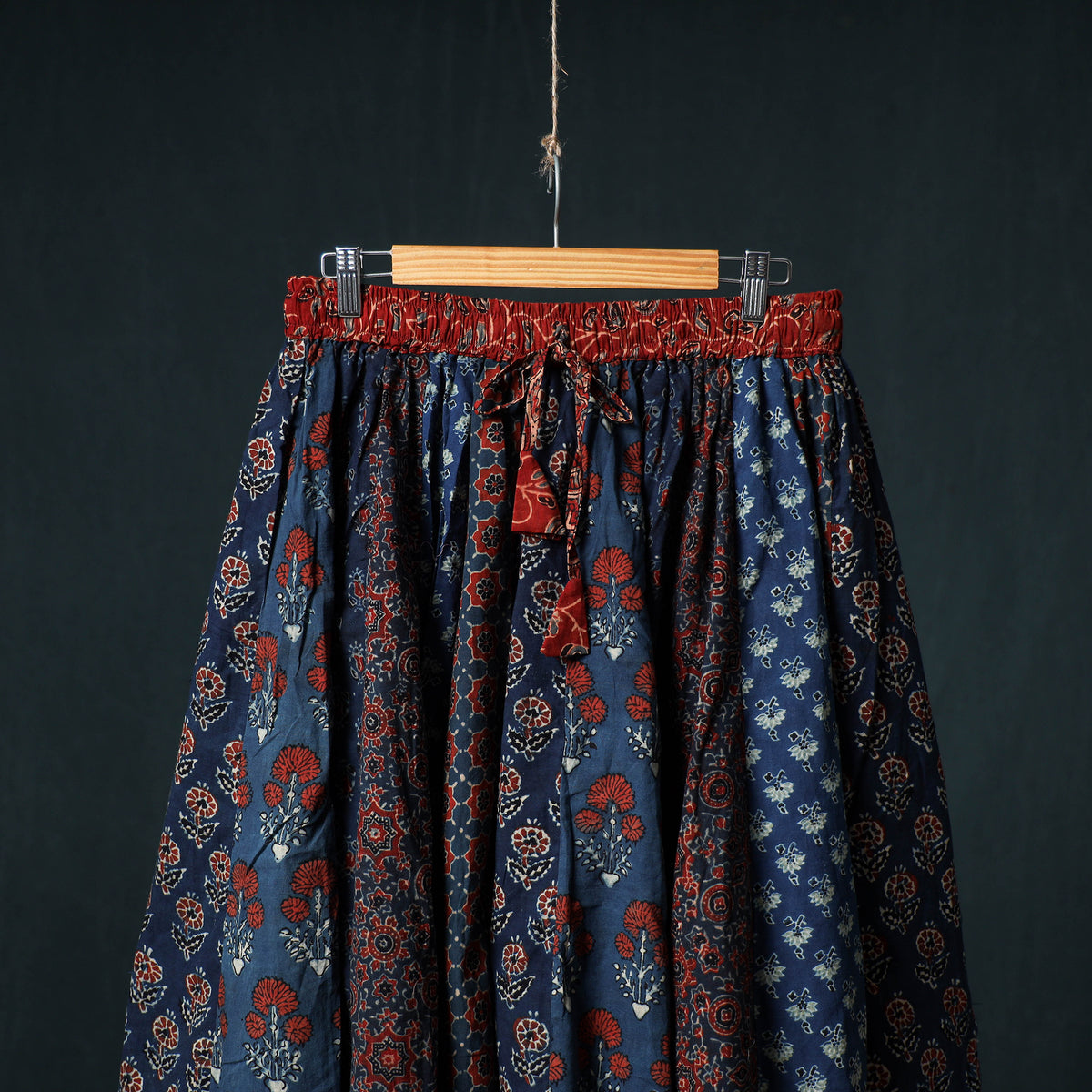 Ajrakh Hand Block Print 24 Kali Patchwork Cotton Long Skirt 108