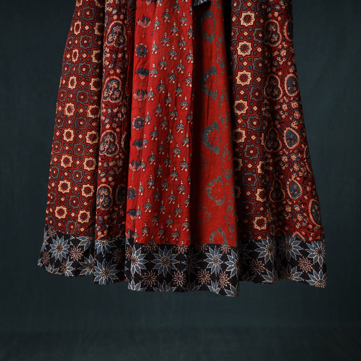 Ajrakh Hand Block Print 24 Kali Patchwork Cotton Long Skirt 109