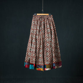 Bagru Hand Block Print 24 Kali Cotton Long Skirt with Patchwork Border 110