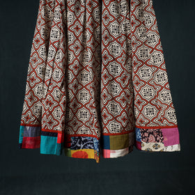 Bagru Hand Block Print 24 Kali Cotton Long Skirt with Patchwork Border 110