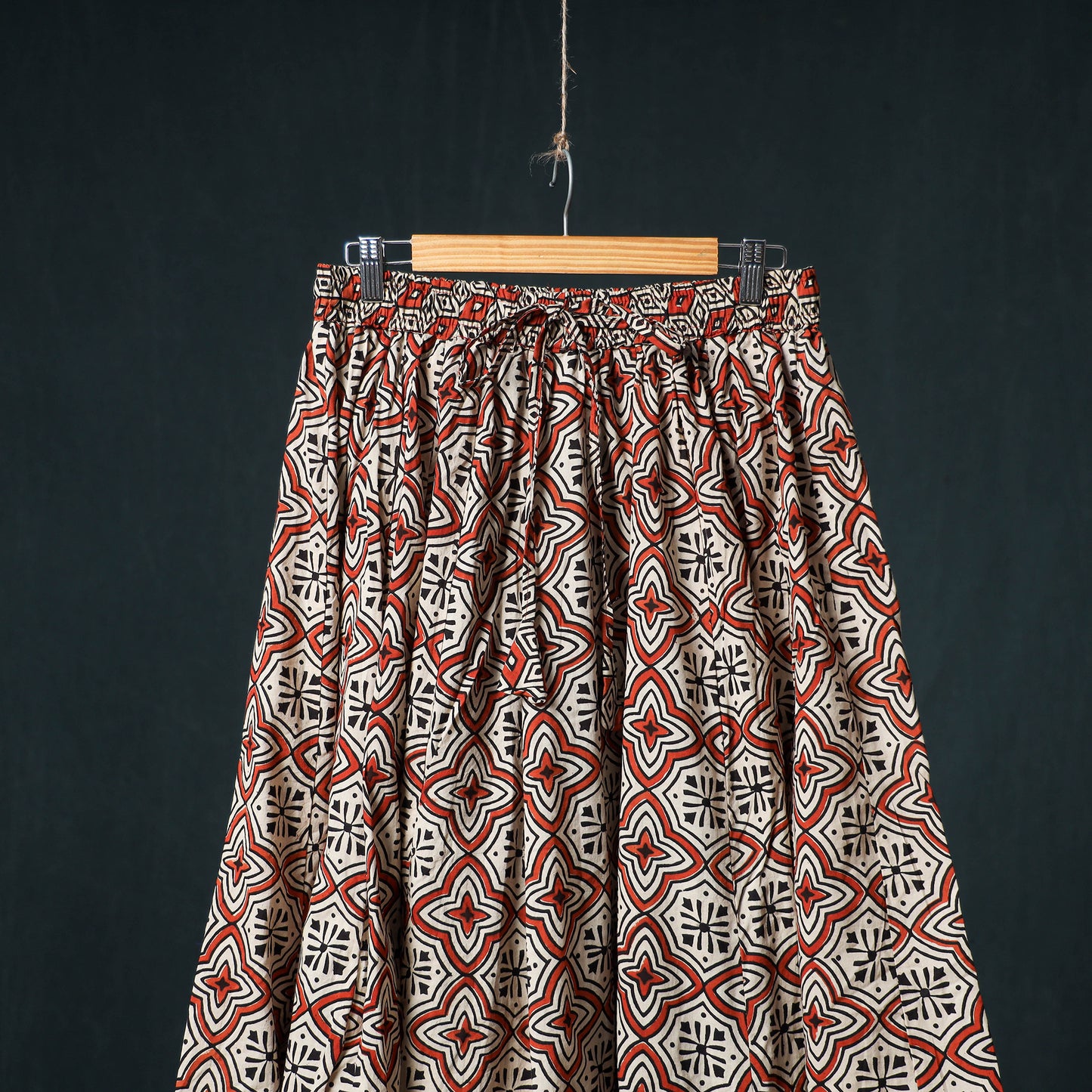 Bagru Hand Block Print 24 Kali Cotton Long Skirt with Patchwork Border 110