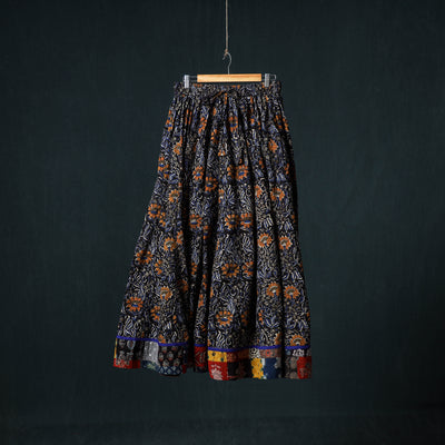 Bagru Hand Block Print 24 Kali Cotton Long Skirt with Patchwork Border 111