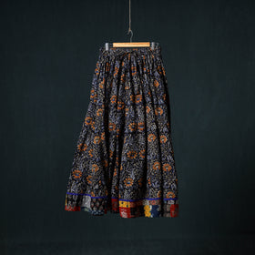 Bagru Hand Block Print 24 Kali Cotton Long Skirt with Patchwork Border 111