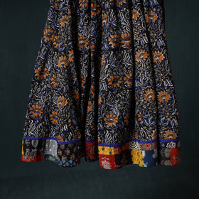 Bagru Hand Block Print 24 Kali Cotton Long Skirt with Patchwork Border 111