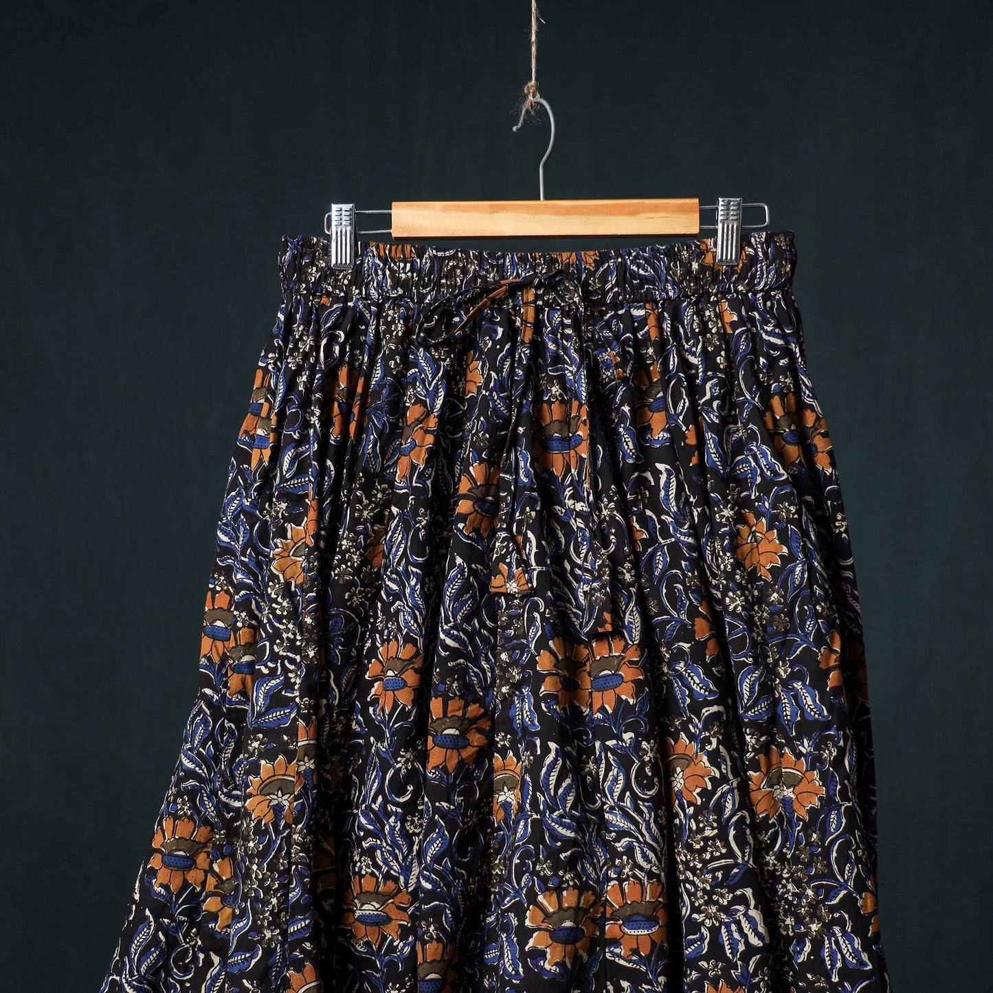 Bagru Hand Block Print 24 Kali Cotton Long Skirt with Patchwork Border 111