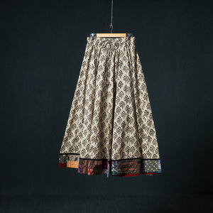 Bagru Hand Block Print 24 Kali Cotton Long Skirt with Patchwork Border 112