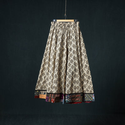 Bagru Hand Block Print 24 Kali Cotton Long Skirt with Patchwork Border 112