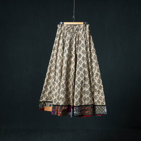 Bagru Hand Block Print 24 Kali Cotton Long Skirt with Patchwork Border 112
