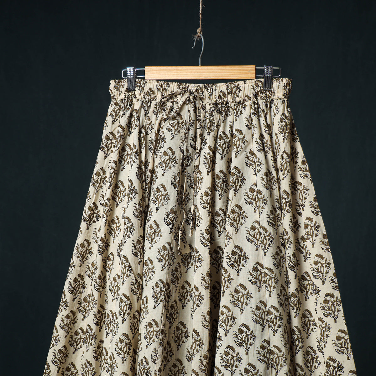 Bagru Hand Block Print 24 Kali Cotton Long Skirt with Patchwork Border 112