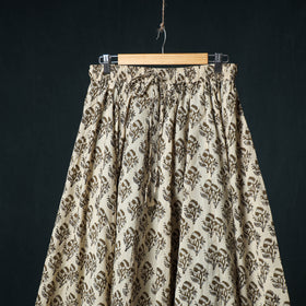 Bagru Hand Block Print 24 Kali Cotton Long Skirt with Patchwork Border 112