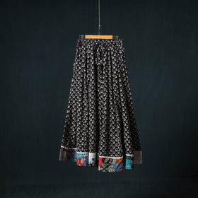 Bagru Hand Block Print 24 Kali Cotton Long Skirt with Patchwork Border 113
