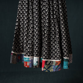 Bagru Hand Block Print 24 Kali Cotton Long Skirt with Patchwork Border 113