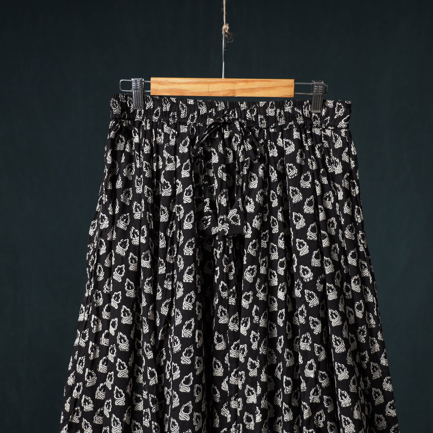 Bagru Hand Block Print 24 Kali Cotton Long Skirt with Patchwork Border 113