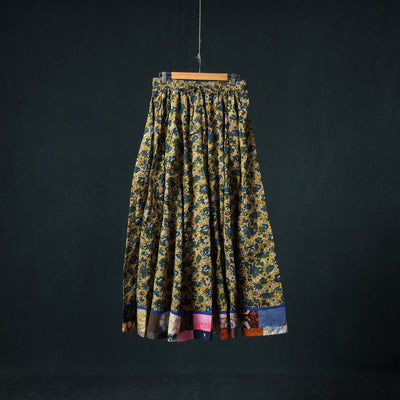 Bagru Hand Block Print 24 Kali Cotton Long Skirt with Patchwork Border 114
