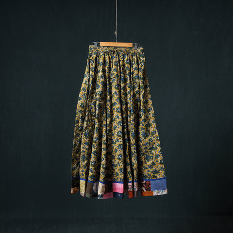 Bagru Hand Block Print 24 Kali Cotton Long Skirt with Patchwork Border 114