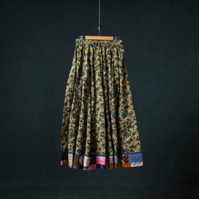 Bagru Hand Block Print 24 Kali Cotton Long Skirt with Patchwork Border 114