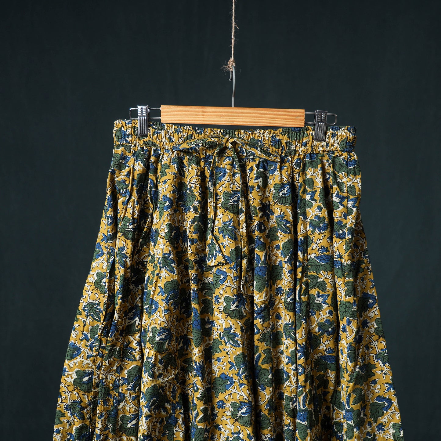 Bagru Hand Block Print 24 Kali Cotton Long Skirt with Patchwork Border 114