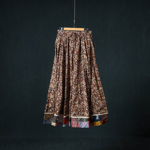 Bagru Hand Block Print 24 Kali Cotton Long Skirt with Patchwork Border 115