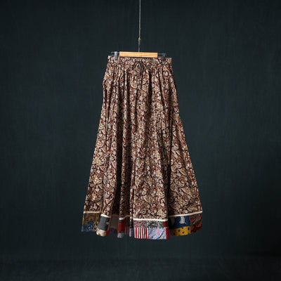 Bagru Hand Block Print 24 Kali Cotton Long Skirt with Patchwork Border 115