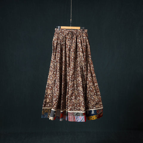 Bagru Hand Block Print 24 Kali Cotton Long Skirt with Patchwork Border 115