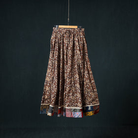 Bagru Hand Block Print 24 Kali Cotton Long Skirt with Patchwork Border 115