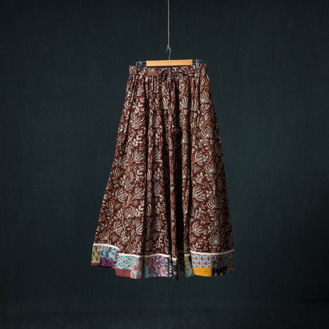 Bagru Hand Block Print 24 Kali Cotton Long Skirt with Patchwork Border 116