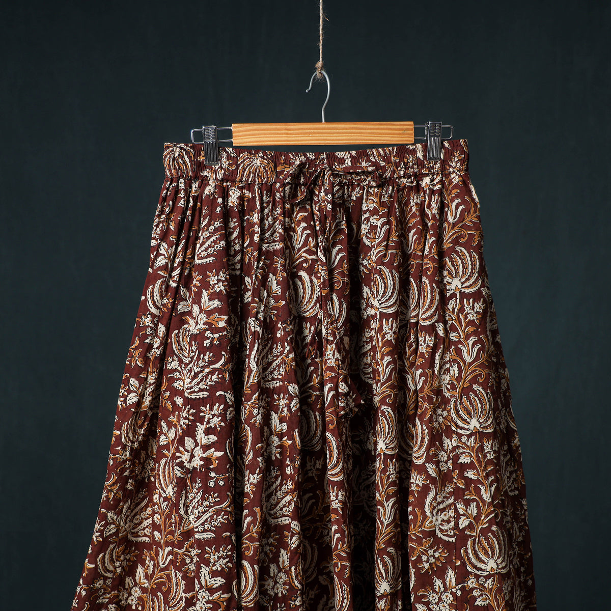 Bagru Hand Block Print 24 Kali Cotton Long Skirt with Patchwork Border 116