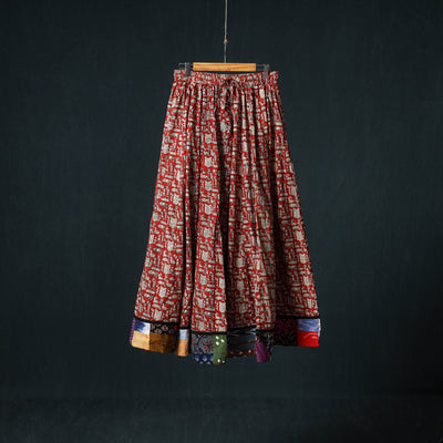 Bagru Hand Block Print 24 Kali Cotton Long Skirt with Patchwork Border 117