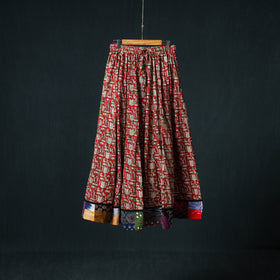 Bagru Hand Block Print 24 Kali Cotton Long Skirt with Patchwork Border 117
