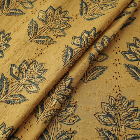 Yellow - Kutch Hand Block Ajrakh Print Natural Dyed Cotton Hakoba Fabric 21