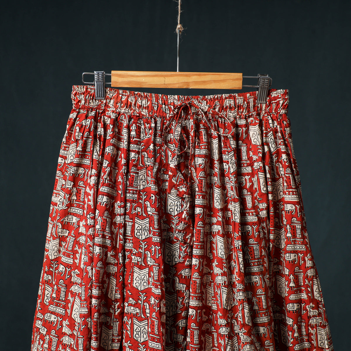 Bagru Hand Block Print 24 Kali Cotton Long Skirt with Patchwork Border 117